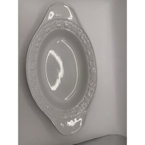 Vintage White Ceramic Oval Serving Dish with Handles Embossed P150 038